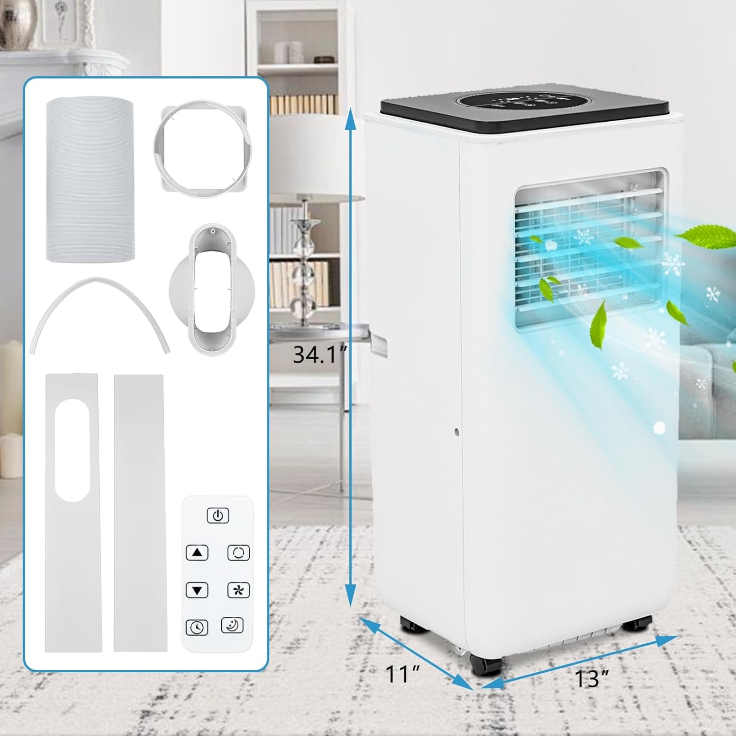 Portable Air Conditioner 8000 BTU, ASHRAE 3-In-1 Standing Air Conditioner with Air Cool & Dehumidifier & Fan Modes, Floor AC Unit or Room Up to 350 Sq. Ft, Portable AC with Remote Control