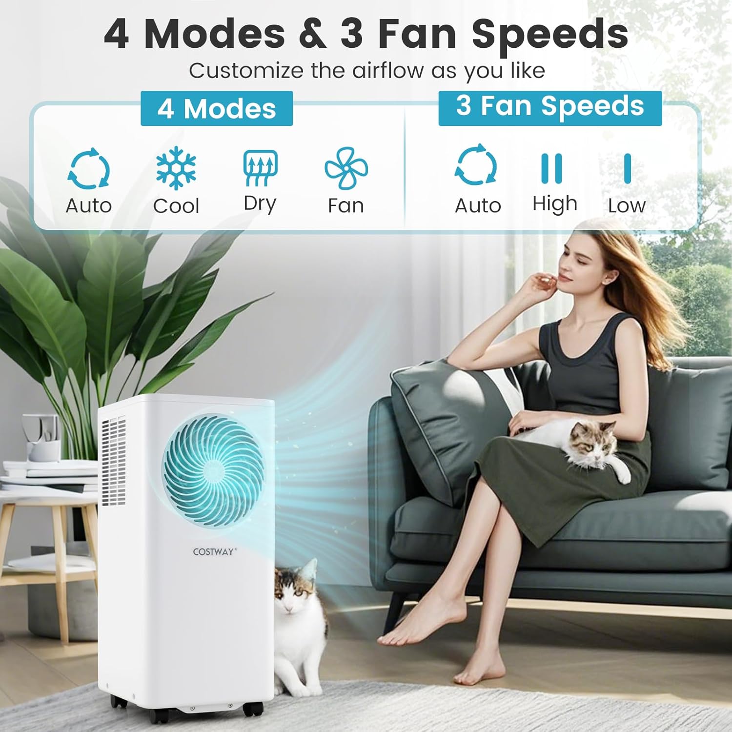 COSTWAY 10000 BTU Portable Air Conditioner, with Fan & Dehumidifier, 24H Timer, Sleep Mode, Remote Control, Drain Hose & Window Installation Kit, Cools up to 450 Sq. Ft (10000 BTU)