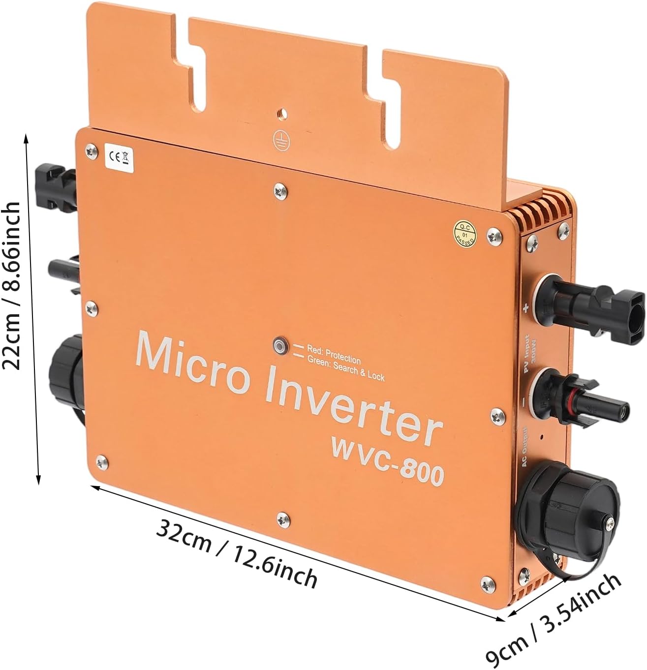 Micro Solar Panel Smart Inverter, 600W Solar Grid Tie Micro Inverter with AC Data Monitoring Display LCD Screen, Waterproof IP65for 30V/36V Solar Panels (Gold, 800W)