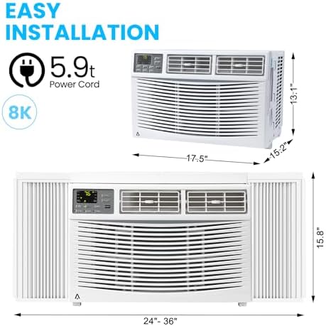 8000btu Window Air Conditioner Fast Cooling 350 Sq.ft., Indoor Ac Unit With Remote Control, Wi-Fi Enabled, 115V Mini Air Conditioner For Bedroom With 3 Cooling Modes, Fans Speed, Drying