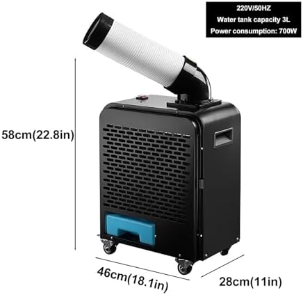Industrial Portable Spot Air Conditioner – Mobile Commercial Cooling Unit with Water Tank, 220V, Adjustable Air Ducts for Outdoor Events, Factory, Workshop(58cm)