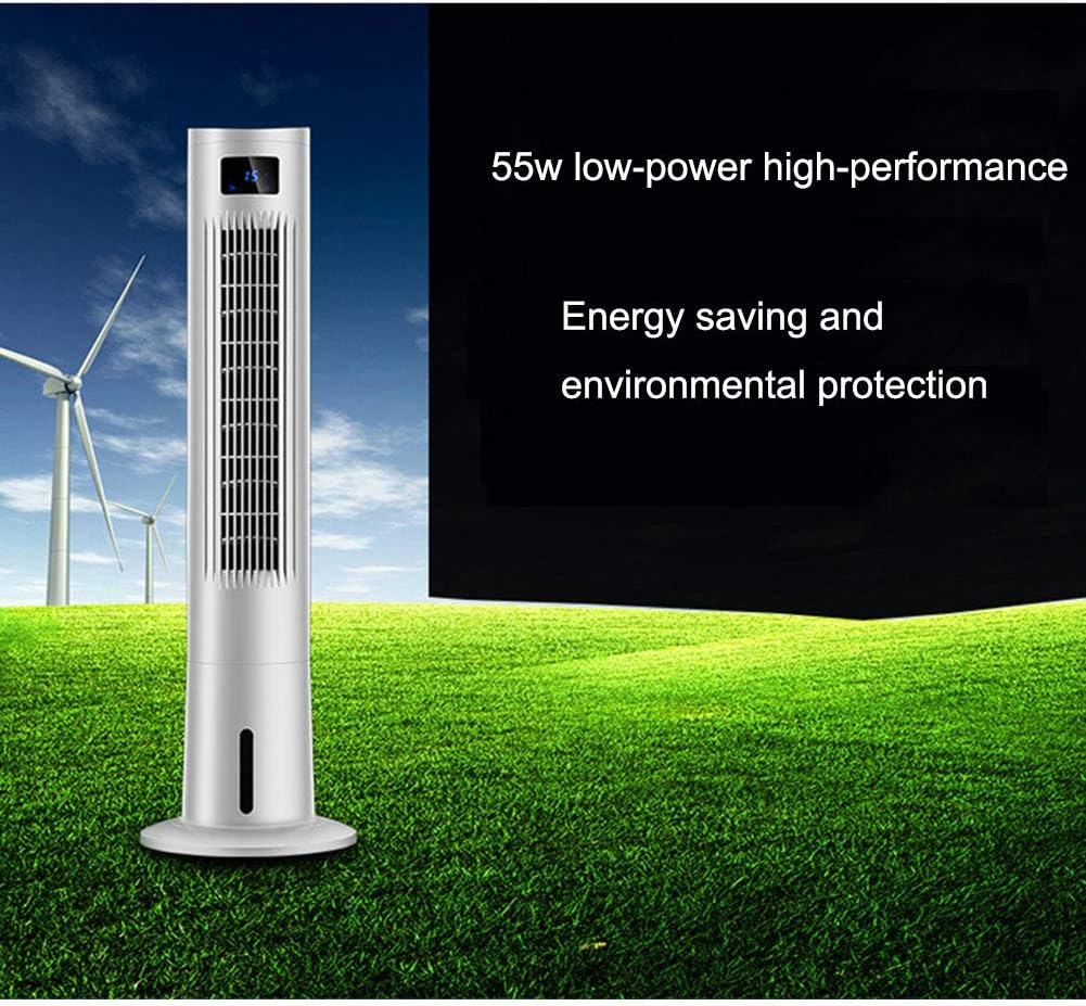 Evaporative Tower-Type Vaneless Fan and Humidifier with Remote Control and Timing Function, Adjustable Wind Speed, Portable Air Conditioner