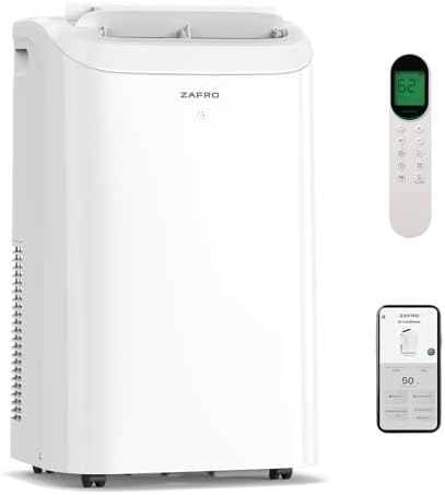 ZAFRO Portable Air Conditioners 12,000 BTU (8,000 BTU SACC), 44dB-Quiet Cooling, WiFi/App Control, 24H Timer with Fan & Dehumidifier, Easy Installation for Bedroom, Office, Living Room