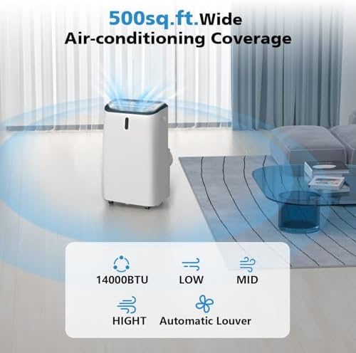 COWSAR 14000BTU Portable Air Conditioner for Room, 4-IN-1 Portable Air Conditioners Cooling Up to 500sq.ft Portable AC Unit 