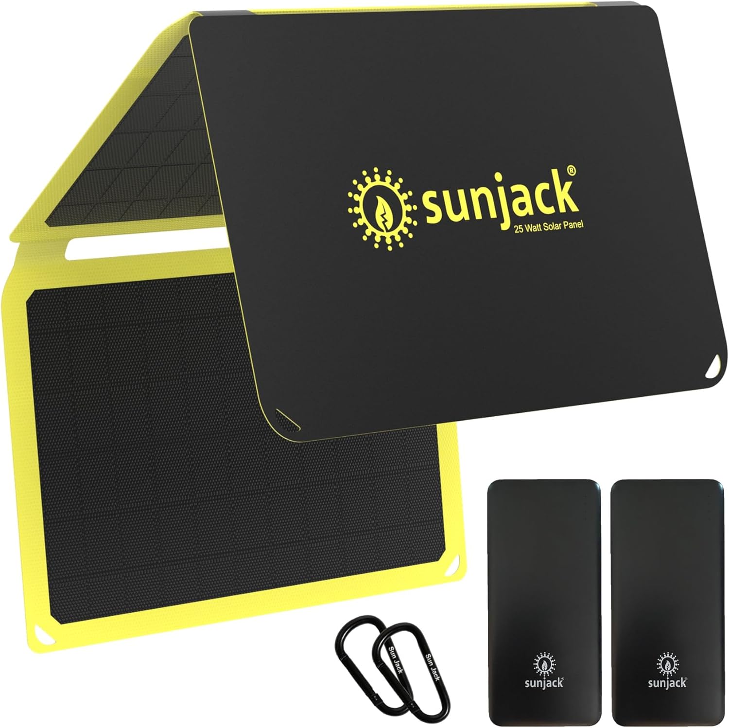 SunJack 25 Watt Foldable IP67 Waterproof ETFE Monocrystalline Solar Panel + 2X 10000mAh Power Banks with USB-A and USB-C for Cell Phones, Tablets and Portable for Backpacking, Camping, Hiking