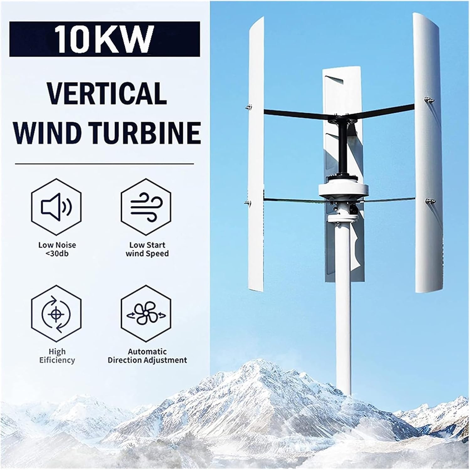 Wind Turbines, Low Noise 10KW Vertical Free Energy Wind Turbine Generator for Home 10000W 12V 24V 48V AC 3 Phase Windmill Low Wind Speed Starting Wind Turbines(12V_10KW)