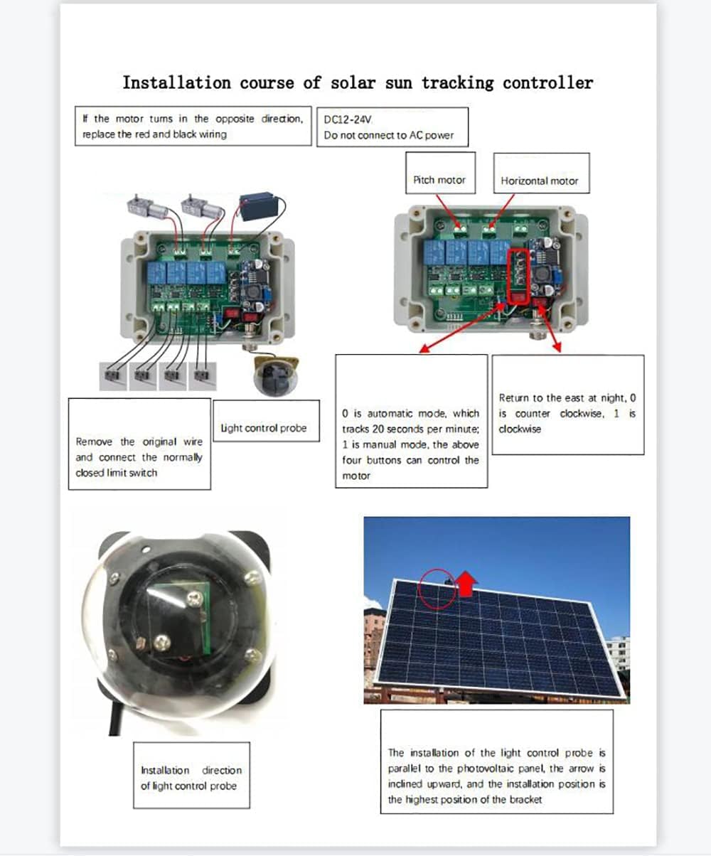 Double Axis Sun Tracking Controller Solar Tracker Sun Tracking System Automatically Manual Switch Vertical Towards Sun with Wind Speed Sensor (Double Axis)