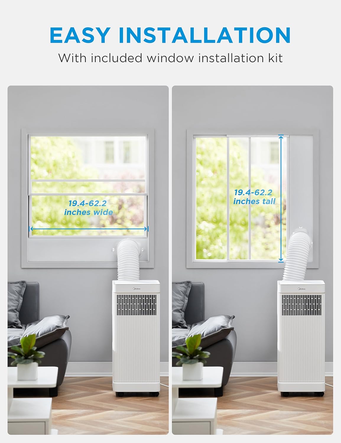 Midea 10,000 BTU ASHRAE (7,100 BTU SACC) Portable Air Conditioner, Smart Control, Cools up to 300 Sq. Ft., with Dehumidifier & Fan mode, Easy- to-use Remote Control & Window Installation Kit Included