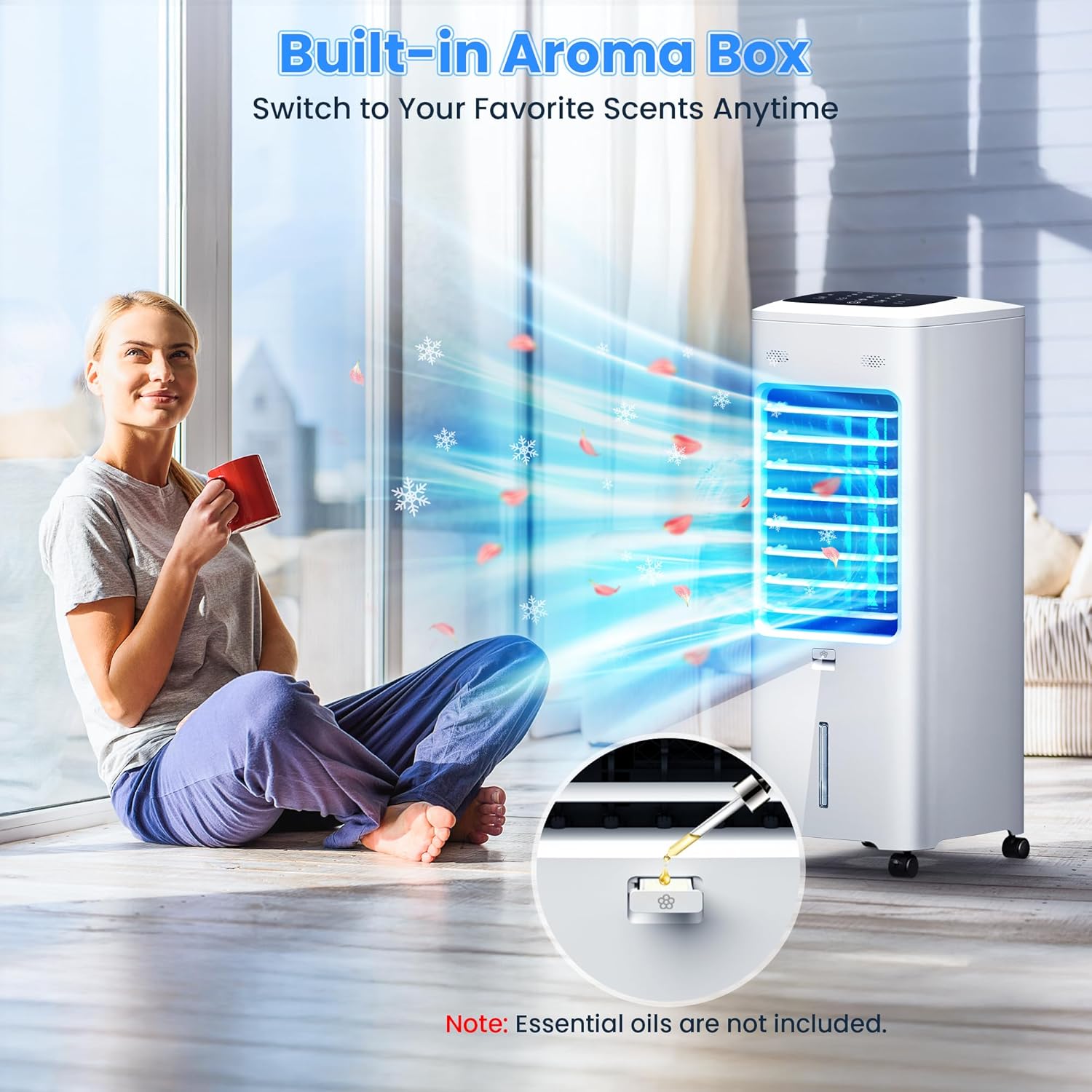 Windowless Air Conditioner Portable, Swamp Cooler Air Conditioner with 2 Gal Water Tank, Ventless Evaporative Air Cooler, 3 Modes, 3 Speeds, Timer, Remote, Swing, Suitable for Home Indoor Bedroom