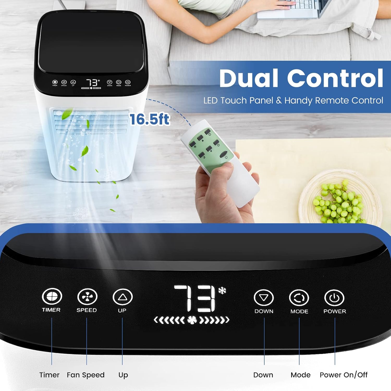 PETSITE 9000 BTU Portable Air Conditioner, 3-in-1 AC Cooling Unit with Remote Control, Dehumidifier, 24H Timer, Stand up Air Conditioner Cools Rooms up to 280 Sq.Ft, Window Kit Included