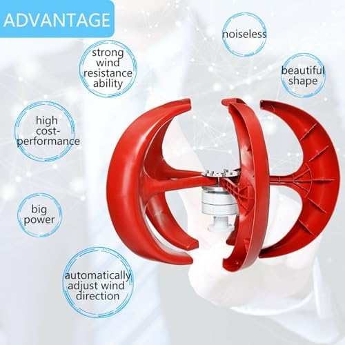 800W 5-Blade Vertical Axis Wind Turbine Kit - 12V/24V Wind Generator with 2000W Inverter for Home Use - Efficient Renewable Energy Solution with Permanent Magnet Technology