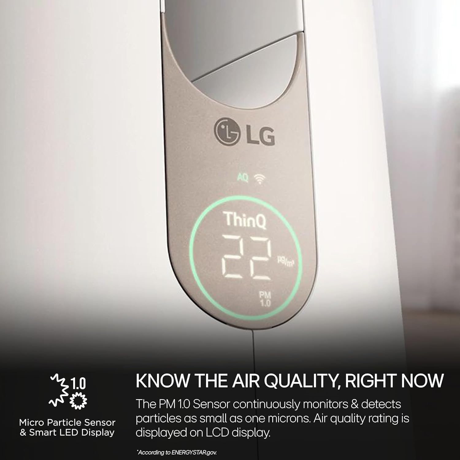 LG PuriCare AeroTower Air Purifier Fan with Heating Mode for Home, Large and Small Room, Bedroom, with True HEPA Filter, Multiple Airflow Options, WiFi, Air Quality Monitor, Low Noise, NanoFiber