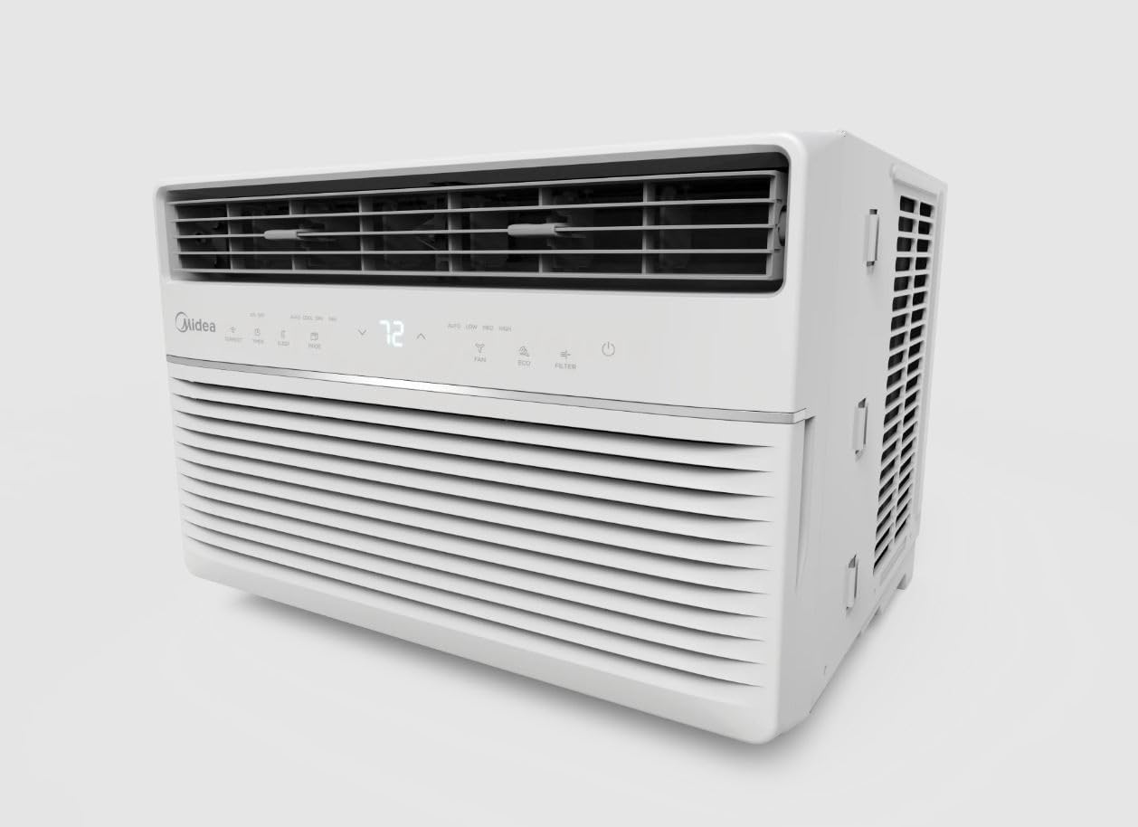 Midea 8,000 BTU DOE SmartCool Window Air Conditioner, for spaces up to 350 sq. ft., 3-in-1 technology: combines air conditioning, dehumidification - MAW08S1YWT