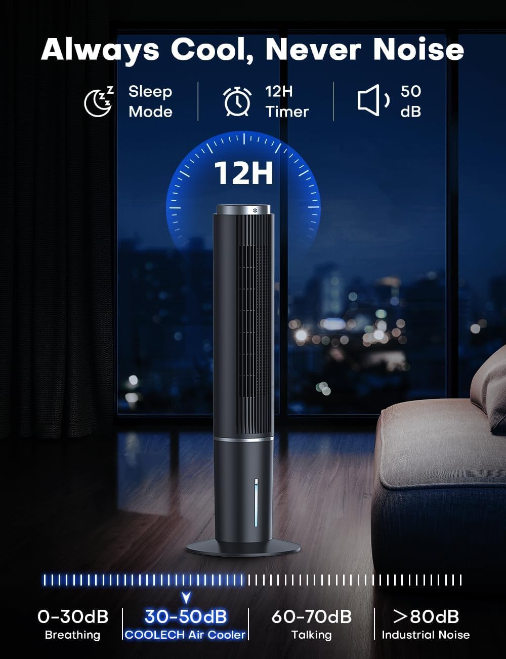 42 INCH Windowless Portable Air Conditioners w/4 Modes & 3 Speeds, 1-Gal Tank for 15H Cooling, 12H Timer, Swamp Cooler Air Conditioner No Window Needed, 90° Oscillating AC Unit for Bedroom