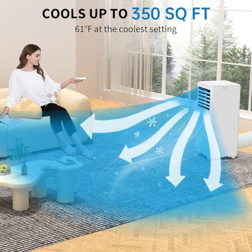 8,000 BTU Portable Air Conditioner, 3-In-1 AC Unit with Cooling, Dehumidifier, Fan Function, Standing Air Conditioner for Room Up to 350 Sq. Ft. with Remote and Window Kit, White
