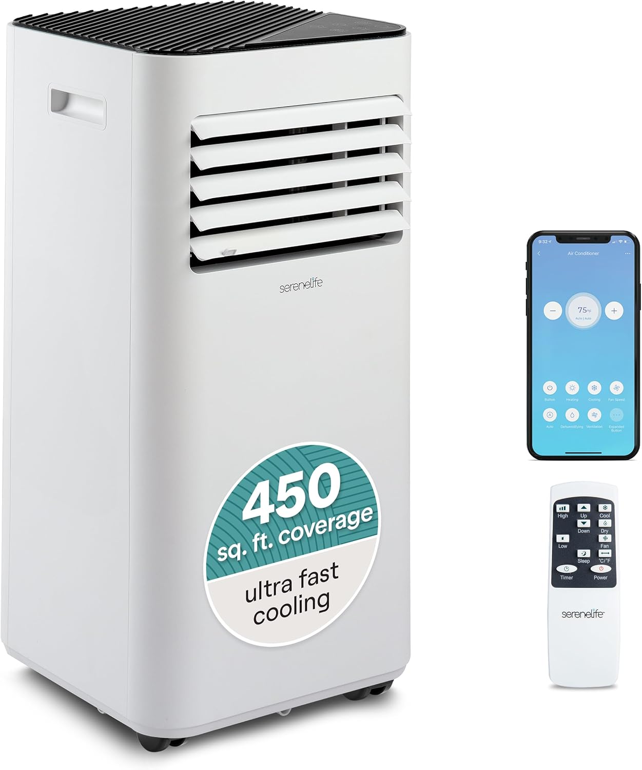 SereneLife Portable Room Air Conditioner – 10,000 BTU Compact Home A/C Unit with Dehumidifier & Fan Modes, Metal Control Box, Rotary Compressor, LED Display, Easy Setup, Includes Window Mount Kit