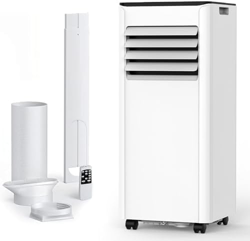 8,000 BTU Portable Air Conditioner Cools up to 350 SQ. FT, 4 in 1 AC Unit with Powerful Cooling, Sleep Mode, 24H Timer, Air Cooler with Window Installation Kit, for Bedroom, Apartment(BLACK)