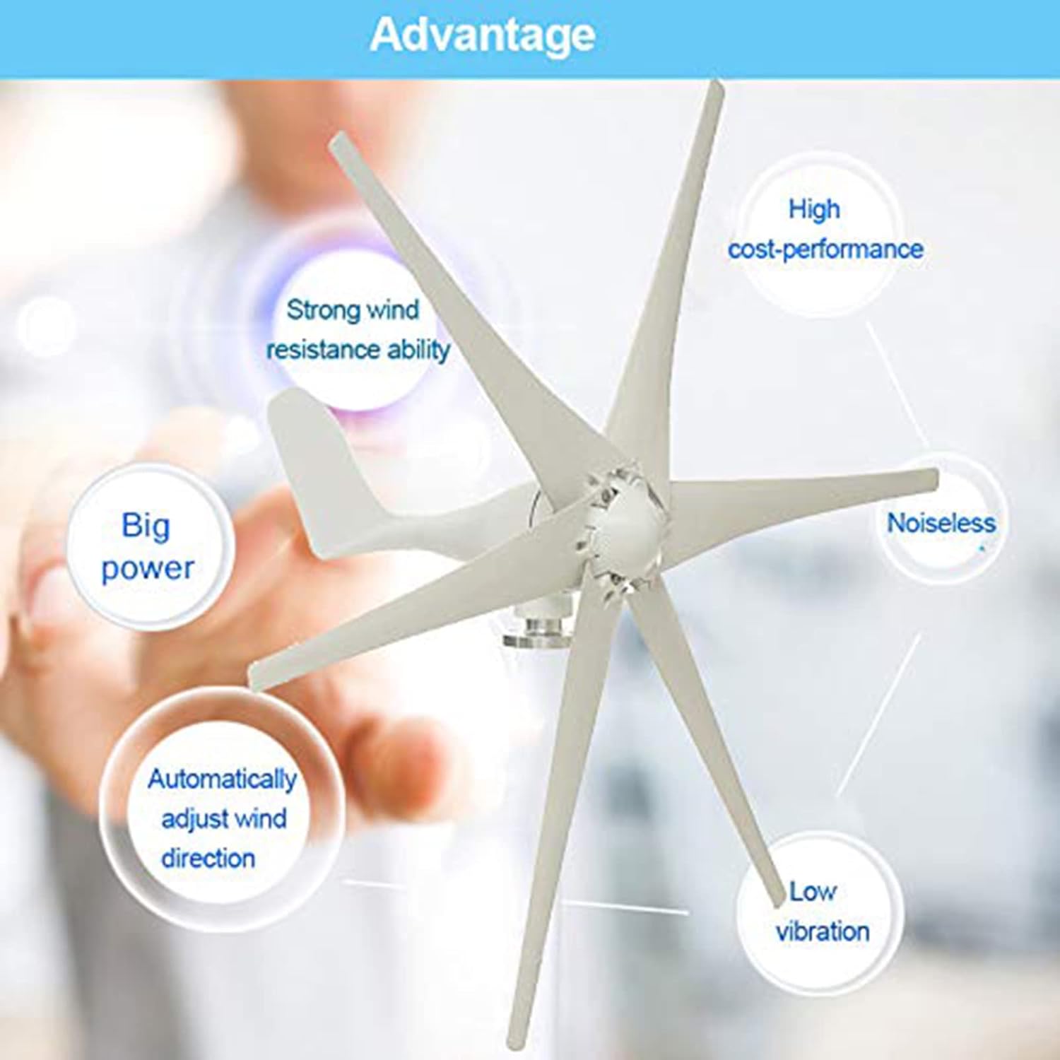 Vertical Wind Turbine, 14000W 12V 24V 48V 6 Blades Low Noise Rotation Wind Turbine Generator for Windmill Home Farm Wind Generator