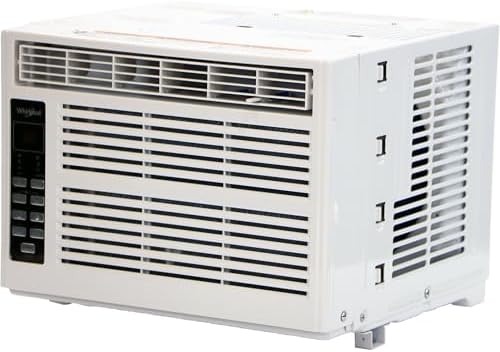 Whirlpool 8,000 BTU Window Air Conditioner with Dehumidifier, 115V, Window AC for Rooms up to 350 Sq. Ft., Living Room, Bedroom, or Apartment, with 3 Speeds, Remote Control, and 24H Timer, White