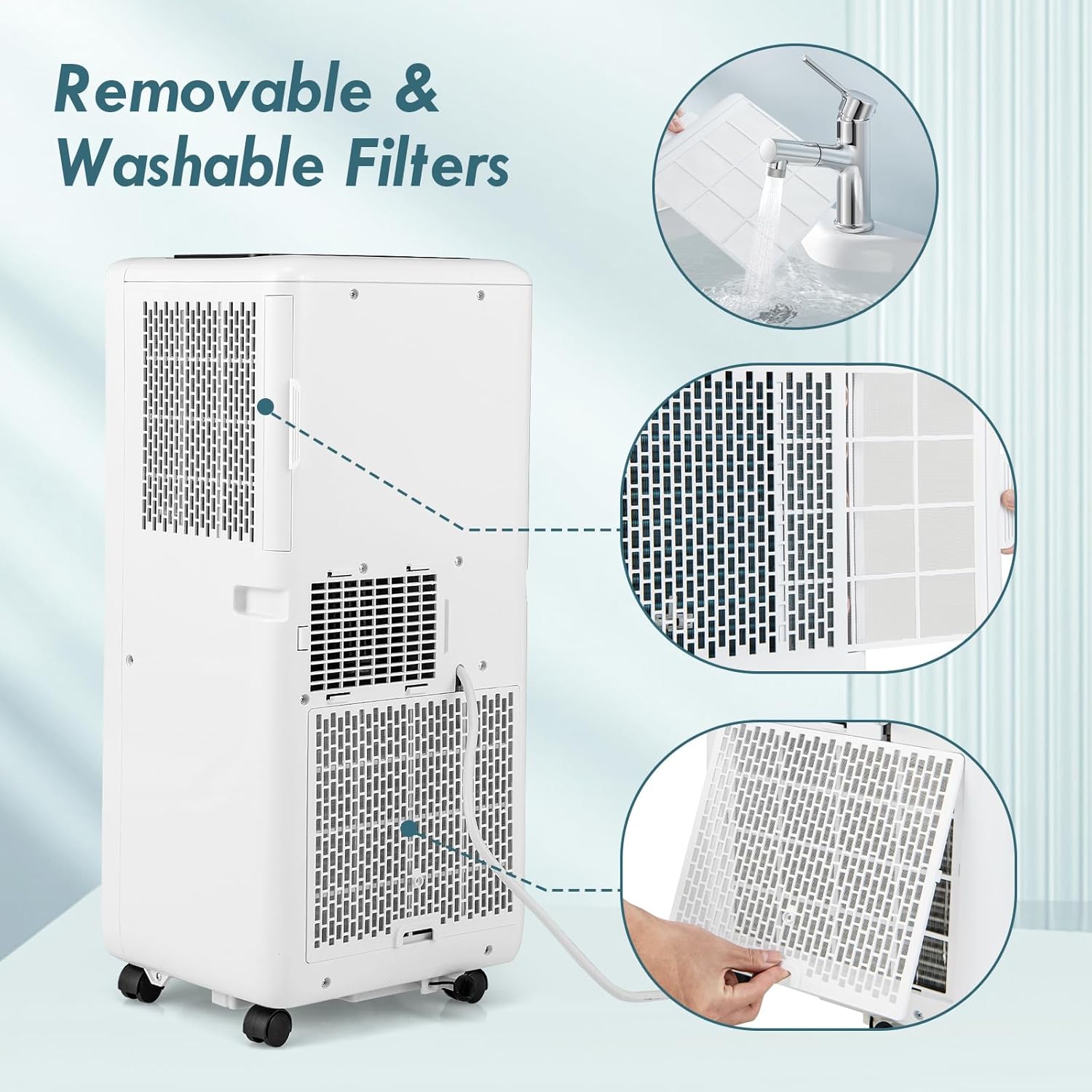 COSTWAY Portable Air Conditioner, 8000 BTU Portable AC Unit with Fan & Dehumidifier, Smart Sleep Mode, 24H Timer, Auto Swing & Window Installation Kit, Cools up to 250 Sq.Ft (8000 BTU)
