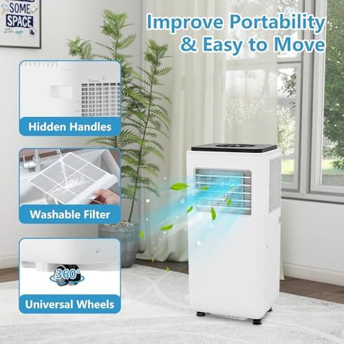 8000BTU Portable Air Conditioner, 3-In-1 Portable Room Air Conditioner with Remote, Sleep Mode, Remote Control, Cooling, Dehumidification, Cooling Area Up to 350 Sq. Ft. Office, Bedroom, White&Black
