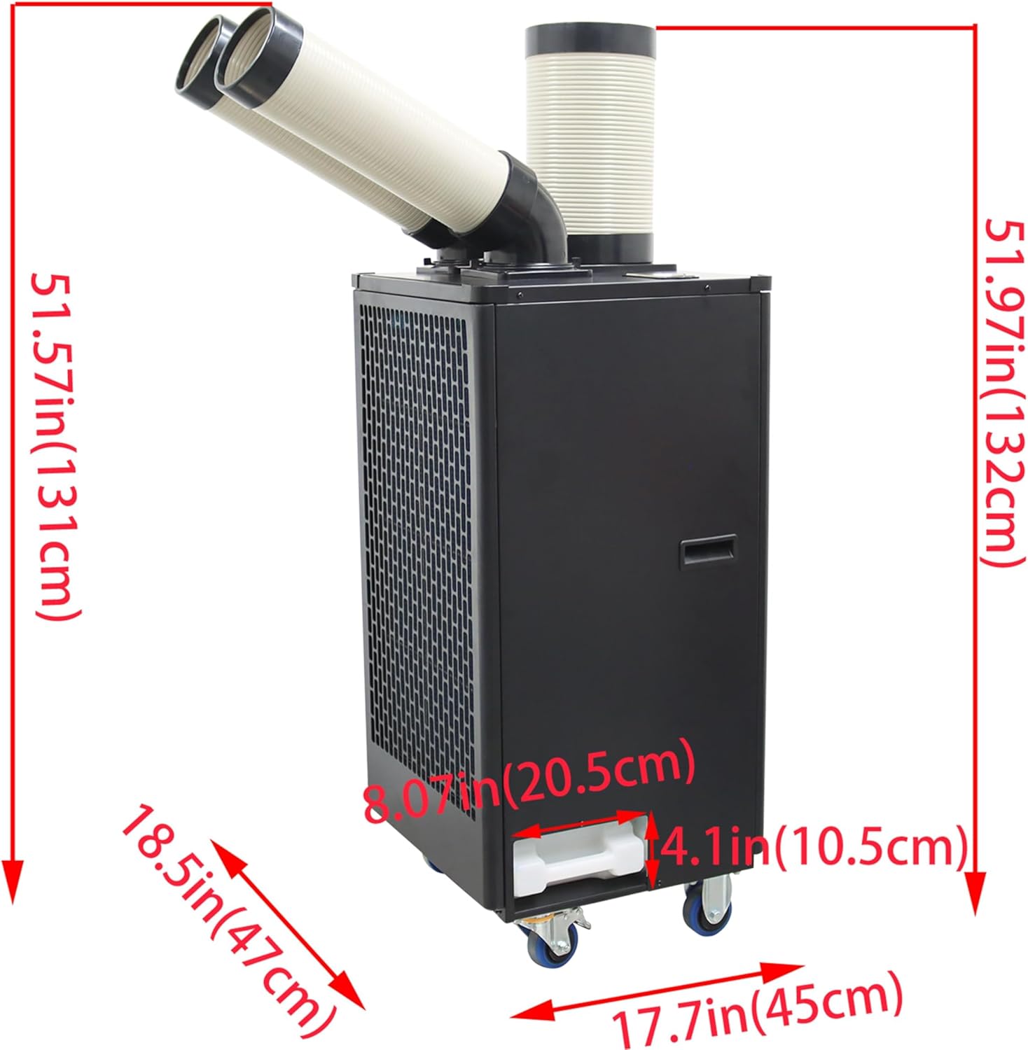 220V Industrial Portable Air Conditioner Air Flow 550m³/h with Wheels 5L Tank Double Outlet Commercial Spot Cooler Adjustable Outlet Ideal for insititute Workshops Outdoor Events 1100W