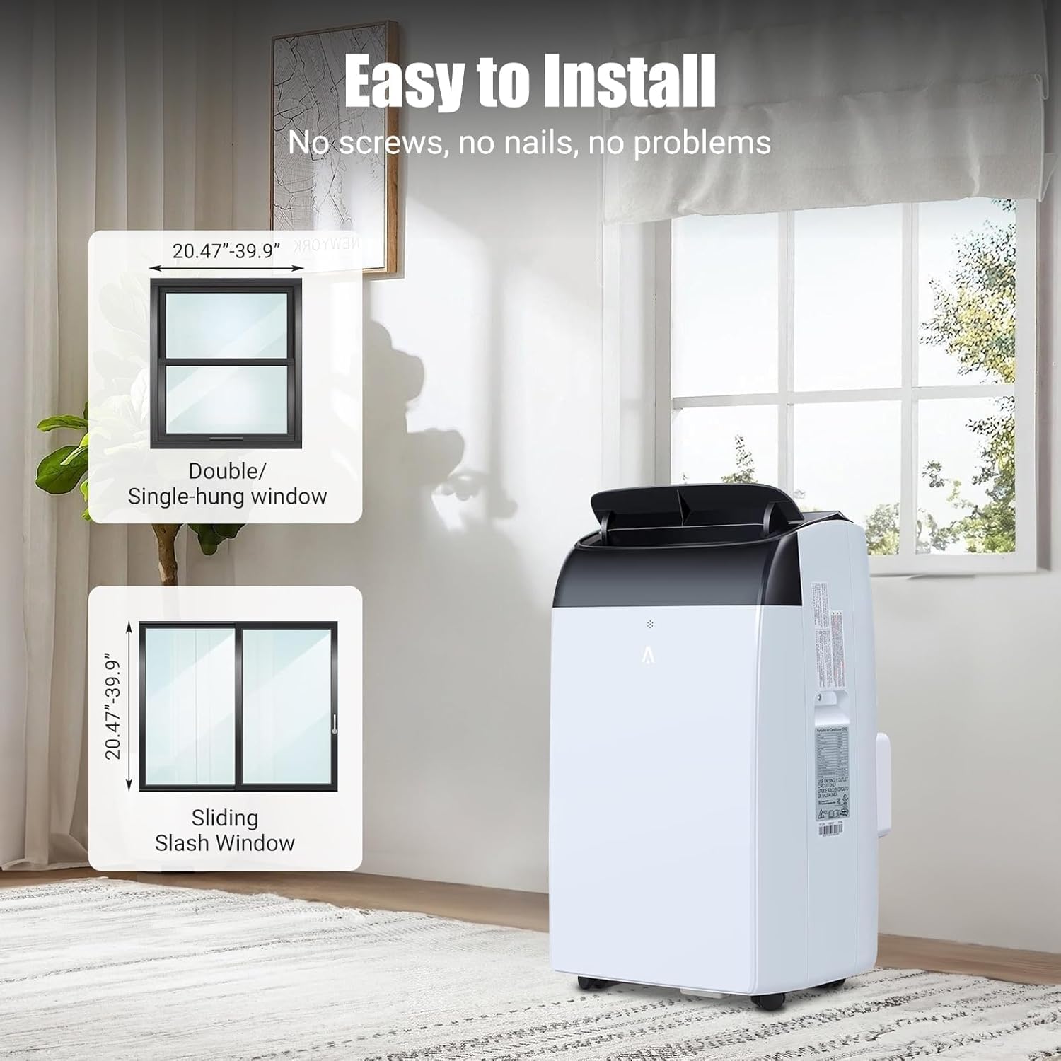 14,000 BTU Portable Air Conditioner with 3-in-1 Cooling, Dehumidifier & Fan, 3-Speed Settings, Sleep Mode, Easy Mobility, Ideal for Bedroom and Office, Sleek Black Top Cover Design