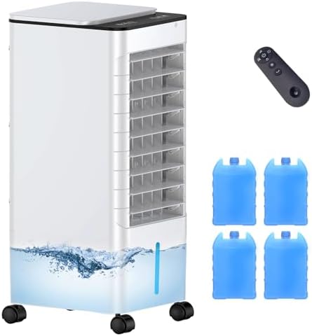 Windowless Portable Air Conditioners with Remote, Ventless Ac Unit Ductless Air Cooler,Hoseless Quiet Evaporative Oscillating Swamp Cooler,12H Timer & 4 Ice Box for Room Indoor Outdoor Office Bedroom