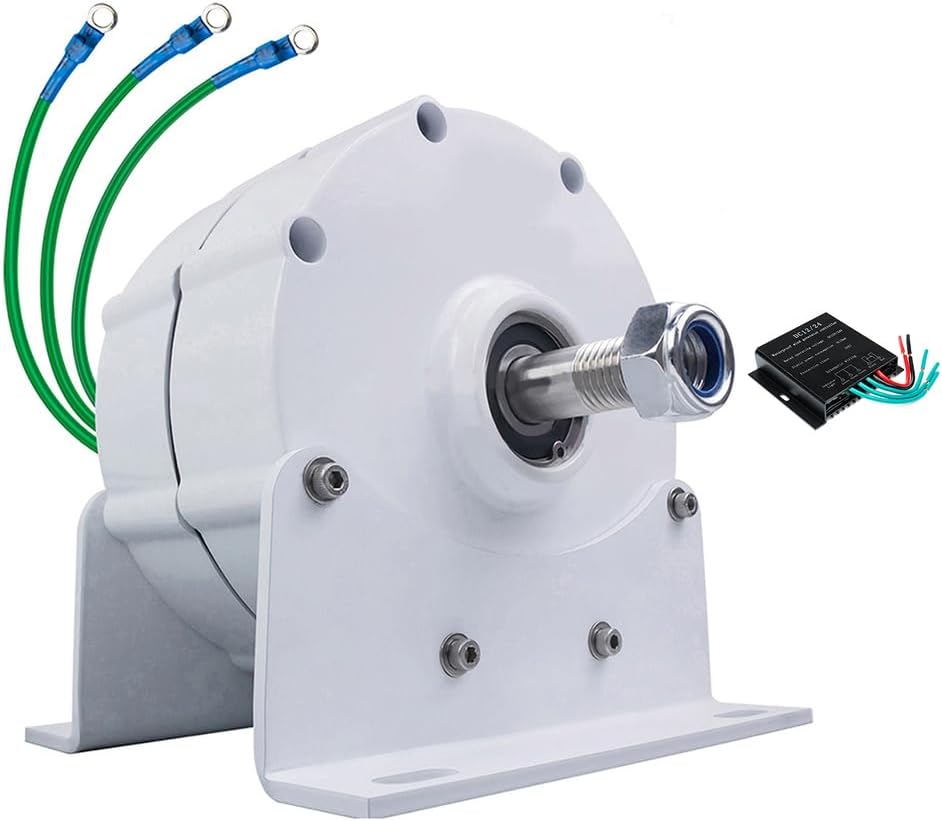 24v,HENGJINGTR 8000W Low RPM 500Rpm Permanent Magnet Generator, 12V 24V 48V 220V Three Phase AC Small Alternator Low Noise for DIY Wind Turbine(With Base)