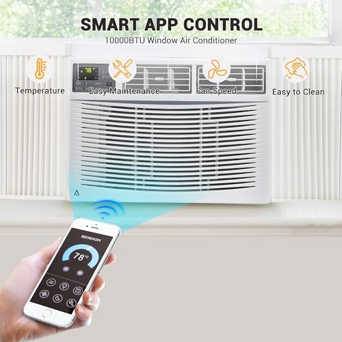 10,000 BTU Window Air Conditioner, Quiet Window Air Conditioner with Smart WIFI Control for 450 Sq. Ft. Room, Cooling/Fan/Dry Mode, Bedroom/Apartment/Dormitory