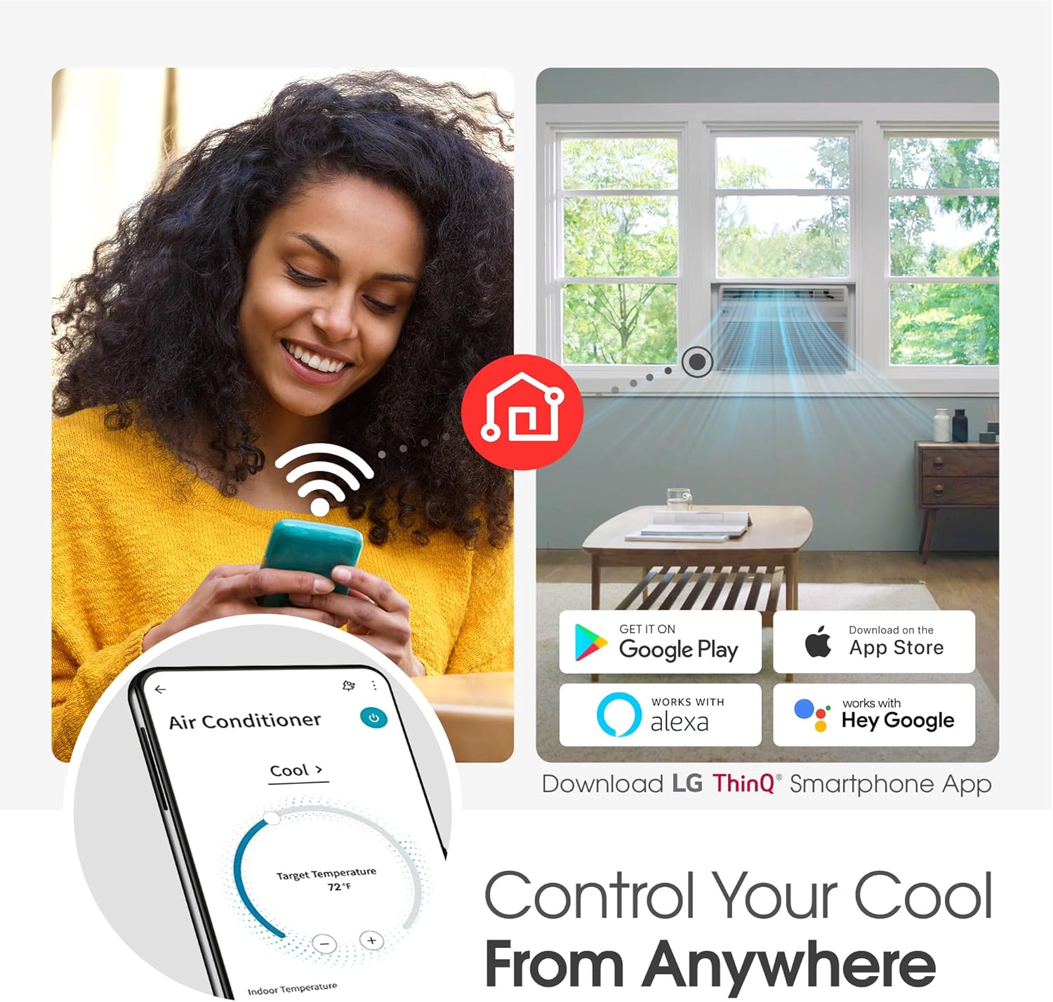 LG 6000 BTU Window Air Conditioner[2024 New] Remote Control, WiFi Enabled works with LG ThinQ, Alexa, Hey Google, Washable Filer Ultra-Quiet Cools Small Room up to 250 Sq.Ft AC Unit White LW6024RSMX