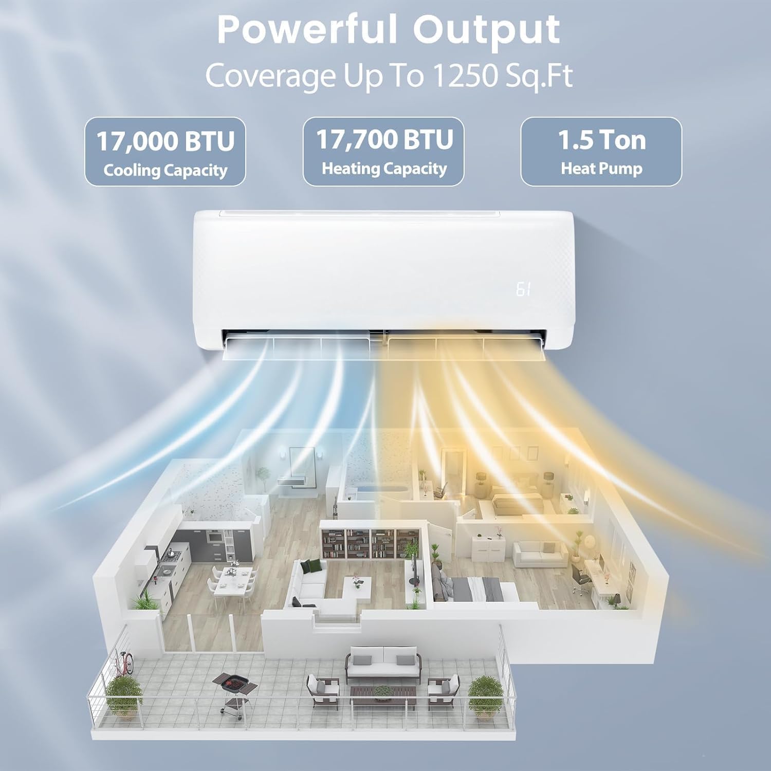 SIMOE Mini Split Air Conditioner, 18000BTU 21SEER2 Mini Split AC/Heating System, Ductless Air Conditioner & Heater with Inverter & 1.5 Ton Heat Pump, 208-230V, Cools Up to 1250 Sq. Ft, Energy Star