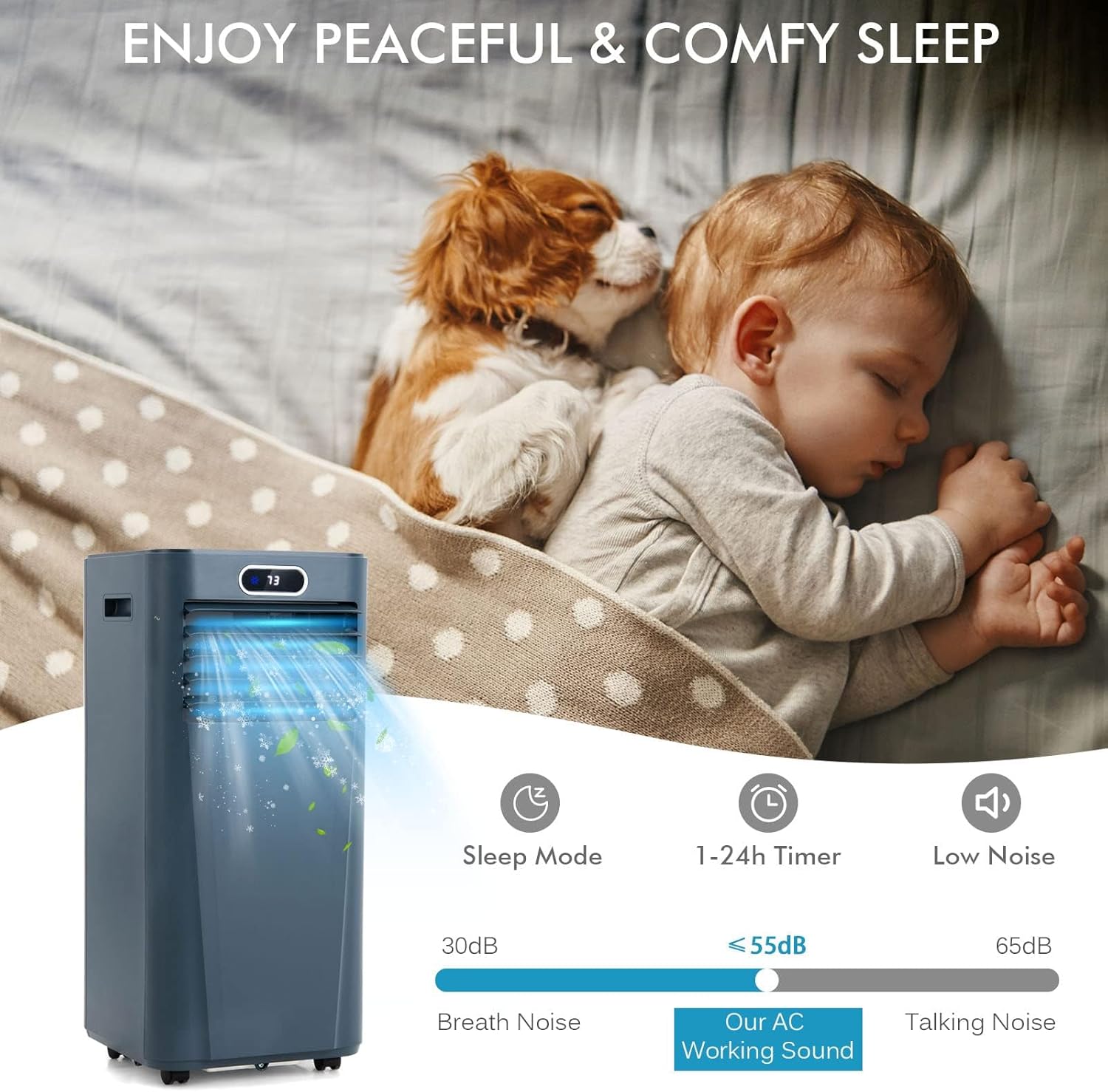 DORTALA Portable Air Conditioner 8000 BTU, 3-in-1 AC Unit with Remote Control, Dehumidifier, 24H Timer, Window Kit, Standing AC Cooling Unit for Home Office, Dark Blue