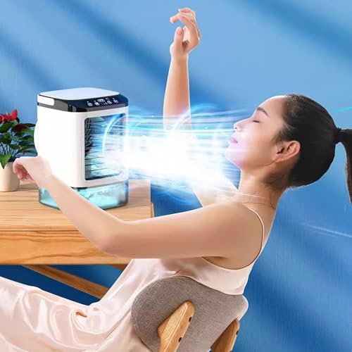 Desk Air Conditioner Small Quiet with 900ml Water Tank Mini Portable Air Conditioner Fan 3 Speeds Cooling Fan for Room Garage Patio Camping