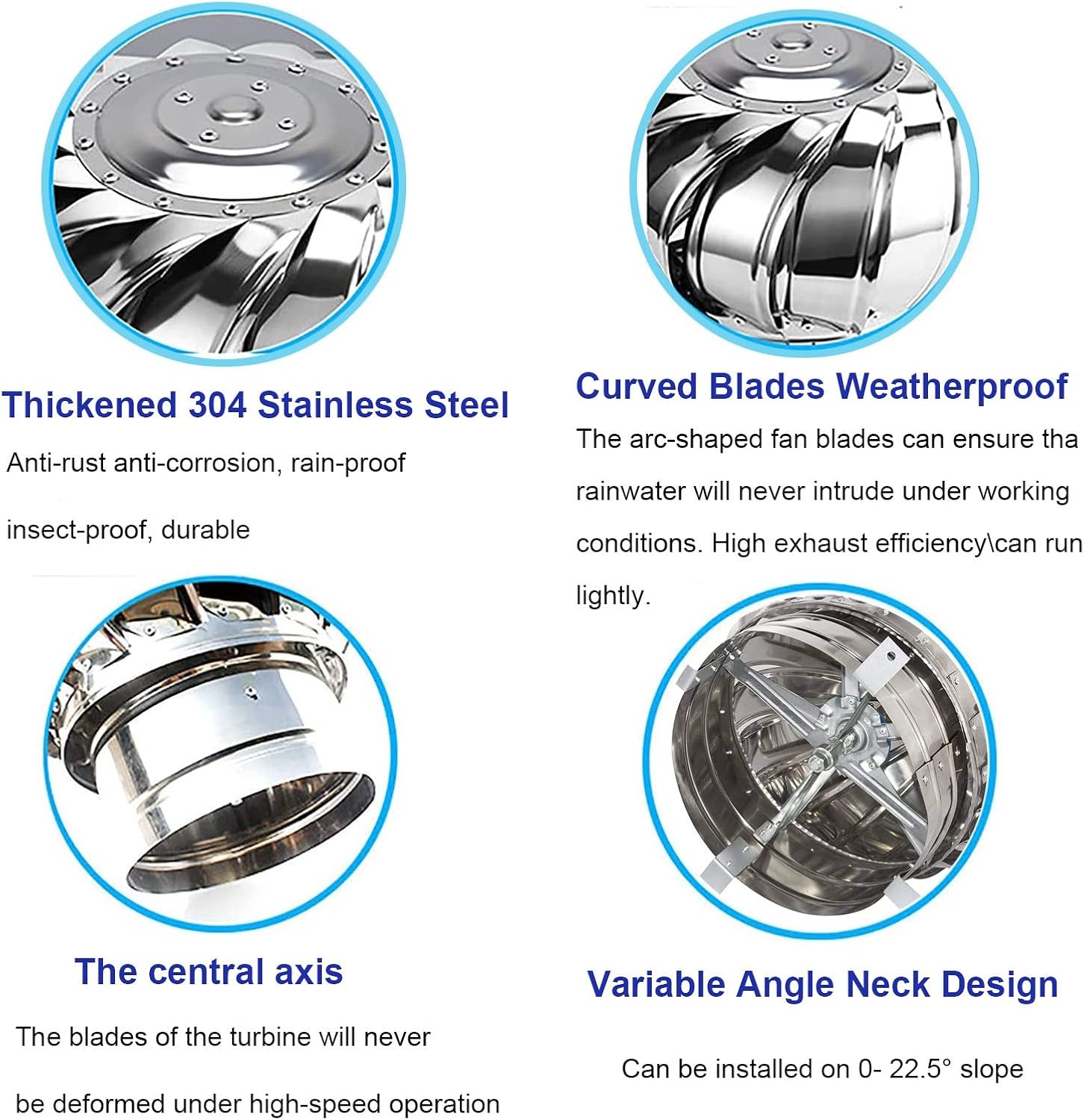 Roof Wind Turbines Cap Vent Round Internally Braced Wind Turbines, Roof Ventilator Air Outlet, 4 10 12 Inch, Easy to Install Unpowered Rotation Rainproof Ventilator/200Mm,200Mm