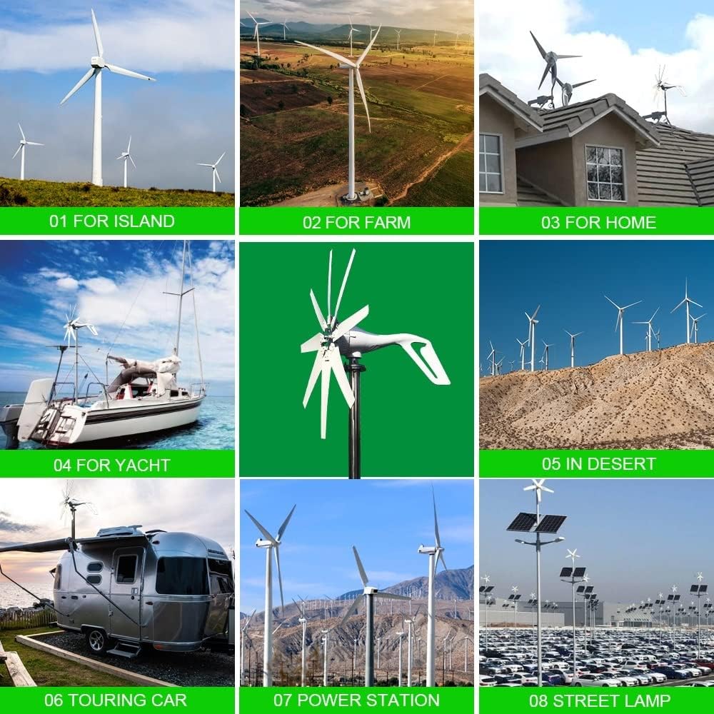 Wind Turbine, 1000W 8 Blades Free Energy Windmill 12V 24V Small Wind Turbine Generator for Home Farm Street Lamps Use Wind System(Turbine Only,12V)