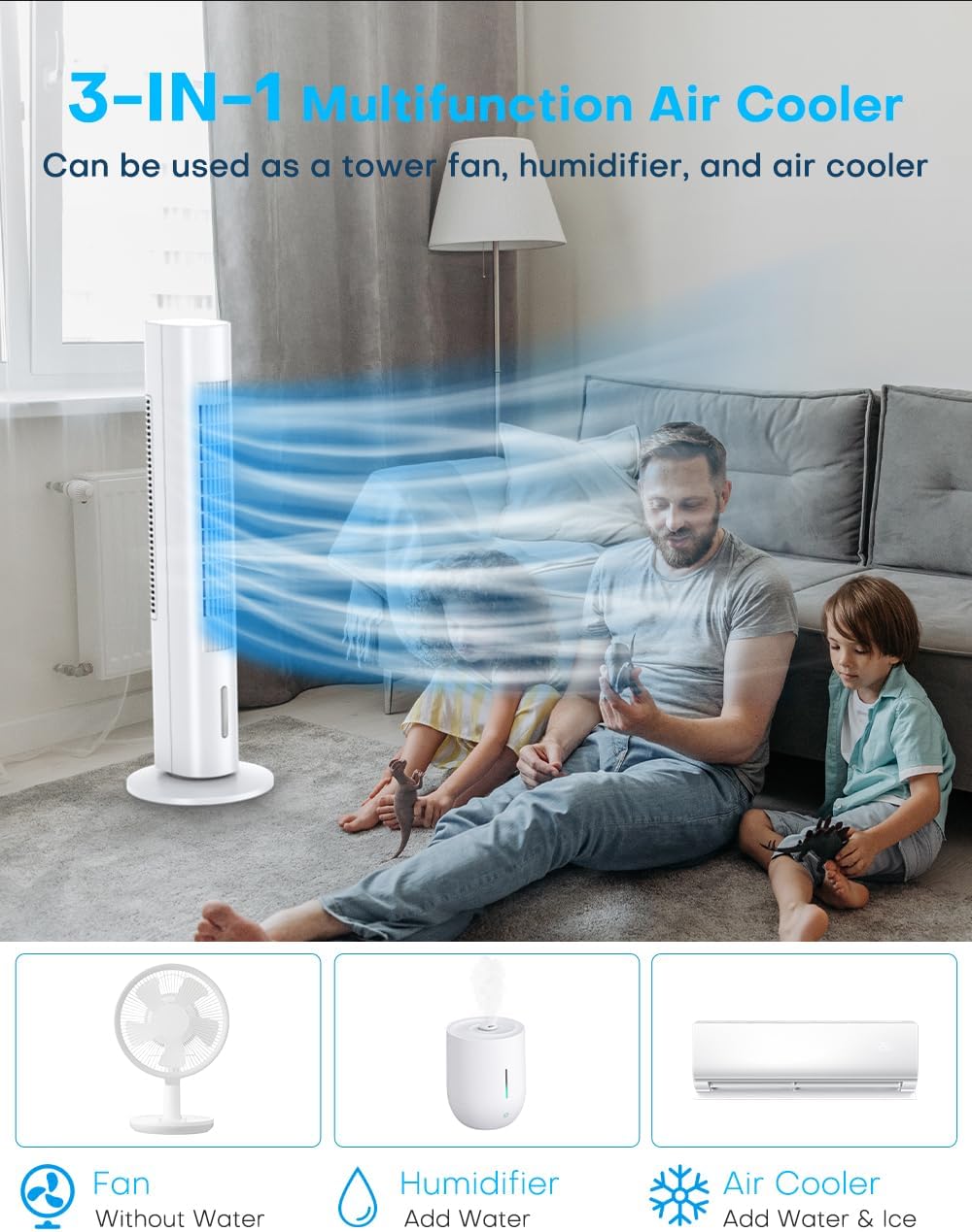 BALKO 35 INCH Evaporative Air Cooler, 2024 Upgraded Swamp Cooler Air Conditioner 20Ft Remote, 70°Oscillation Windowless Air Conditioner, 3 Speeds, Smart Timer for Auto-Off, Air Cooler for Room Bedroom