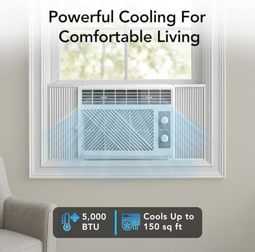 Comfort Zone Window Mounted Room Air Conditioner, 5,000 BTU, 7 Temperature Settings, 2 Fan Modes, Cool up to 150 Sq. Ft., Washable Filter, White