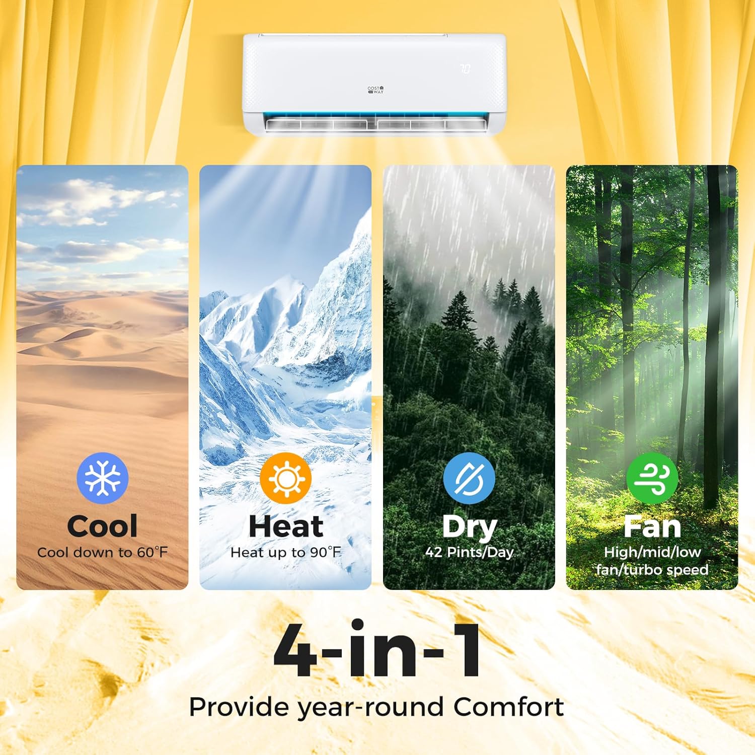 COSTWAY 12,000 BTU Mini Split Air Conditioner, with Heat Pump, Energy Star, 21 SEER2 Inverter, 24H Timer, Auto Clean, Remote Control for Rooms up to 750 Sq.Ft, 208-230V (Airtural Series)