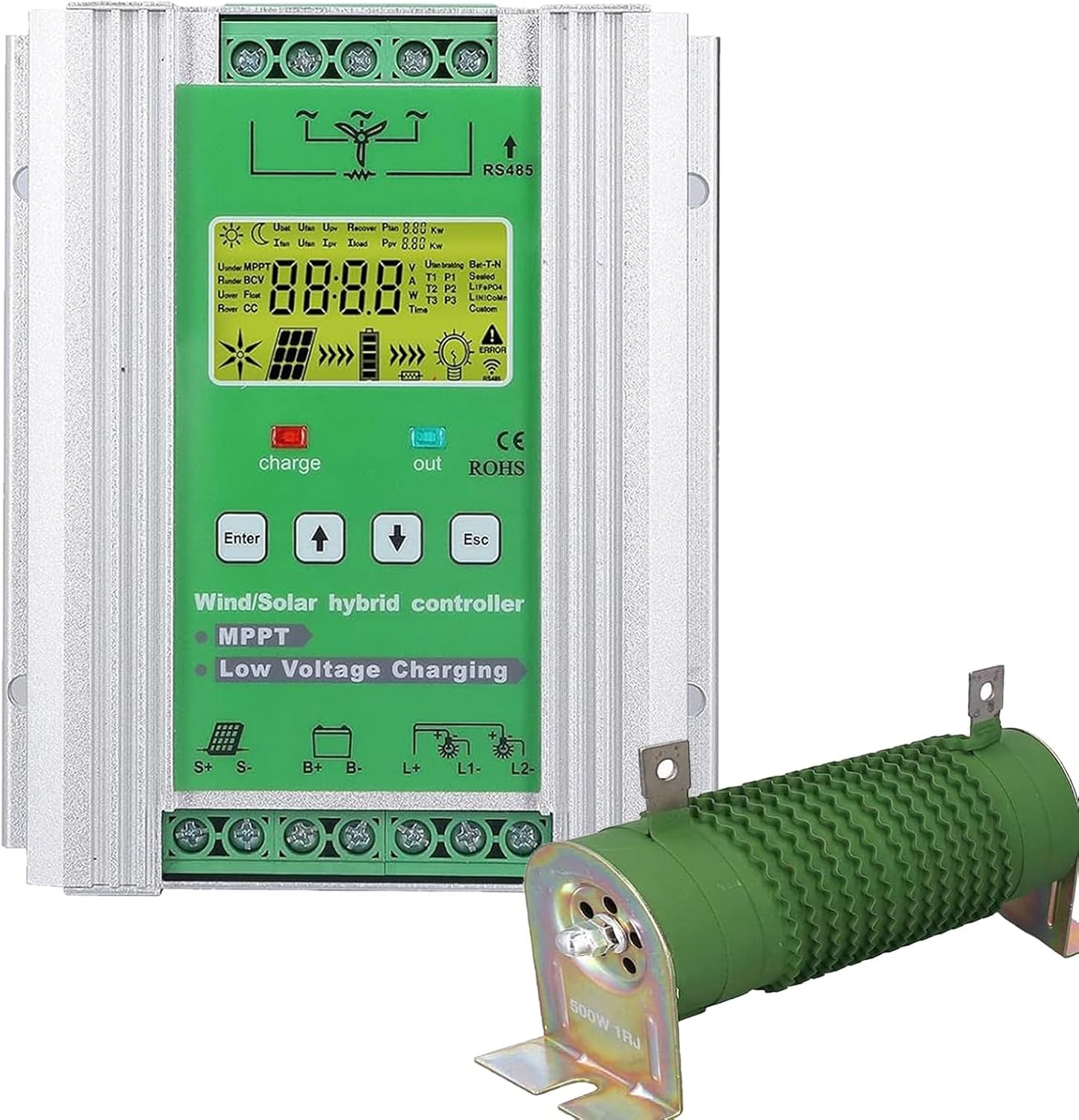 1000W Wind Solar Hybrid Charge Controller,Battery Off Grid Controller,12V/24V/48V MPPT Boost Charge Regulator with LCD Display and Free Dump Load Accurate(24V/48V)