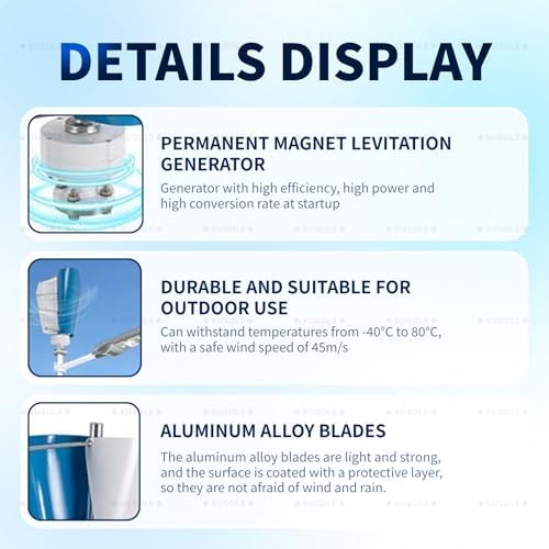 5000W 12V Vertical Wind Turbine Generator Kit with Controller, Auto Adjustment, Rated Wind Speed 1m/s, Ideal for Home, Boat, Gazebo - Renewable Energy Solution