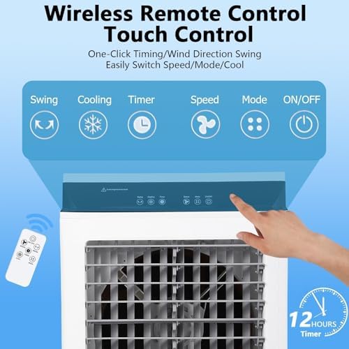 Evaporative Air Cooler, Swamp Cooler, 120° Oscillation Water Cooling Fan With 3 Modes and Wind Speeds, Portable Air Conditioner for Indoor, Outdoor, Patio, Garage, Commercial Use