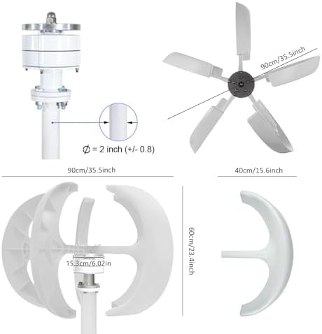12000W Wind Turbine Generator - 5 Blades Vertical Kit, 12V/24V/48V/110V/220V, 3 Phase AC Permanent Magnet with Controller for Hybrid Wind & Solar Energy Solutions, Red