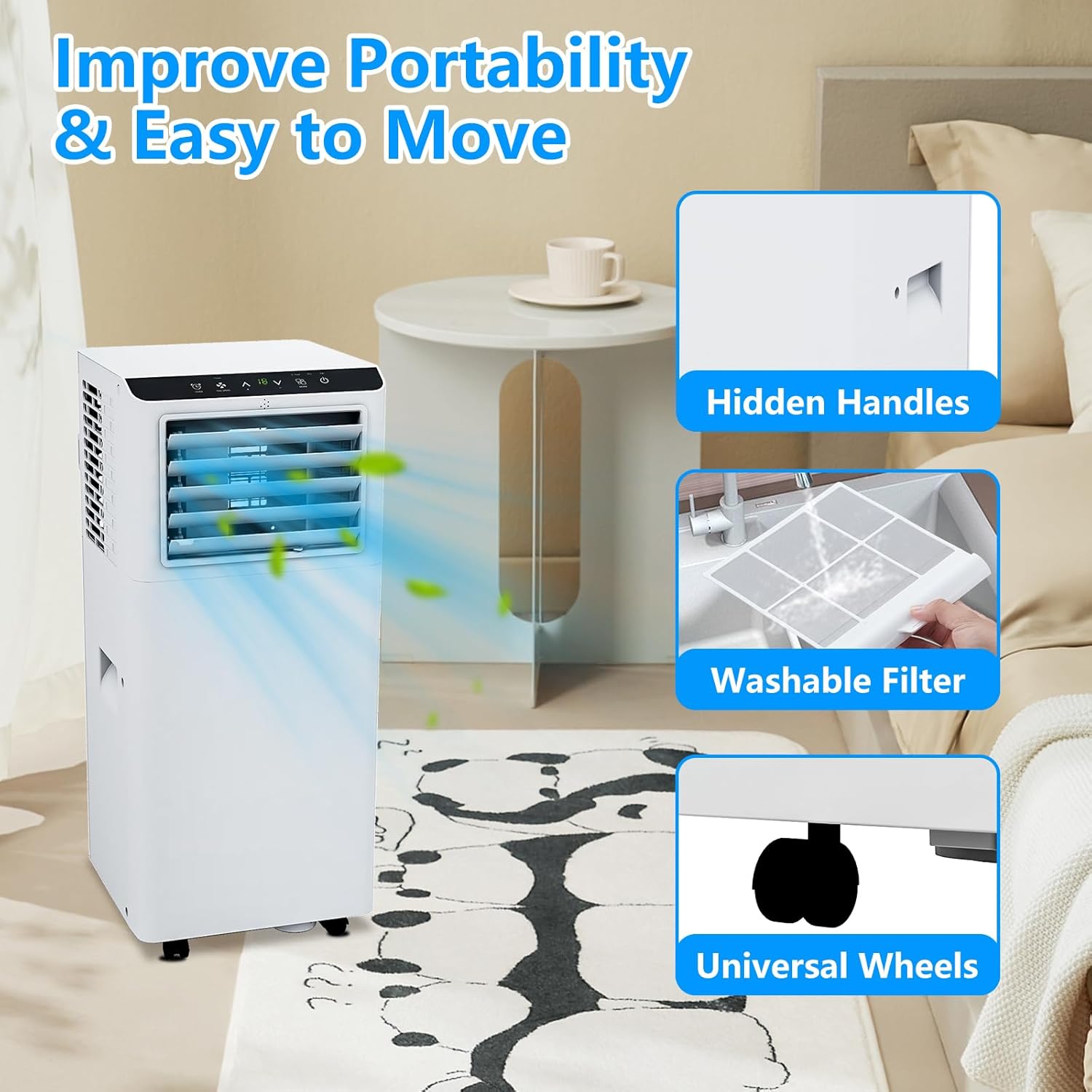 8,000 BTU Portable Air Conditioner, AC Unit with Built-In Cool, Dehumidifier & Fan Modes for Room Up to 350 Sq.Ft, Conditioner Remote Control, 24 Hour Timer, Installation Kit for Home/Offic