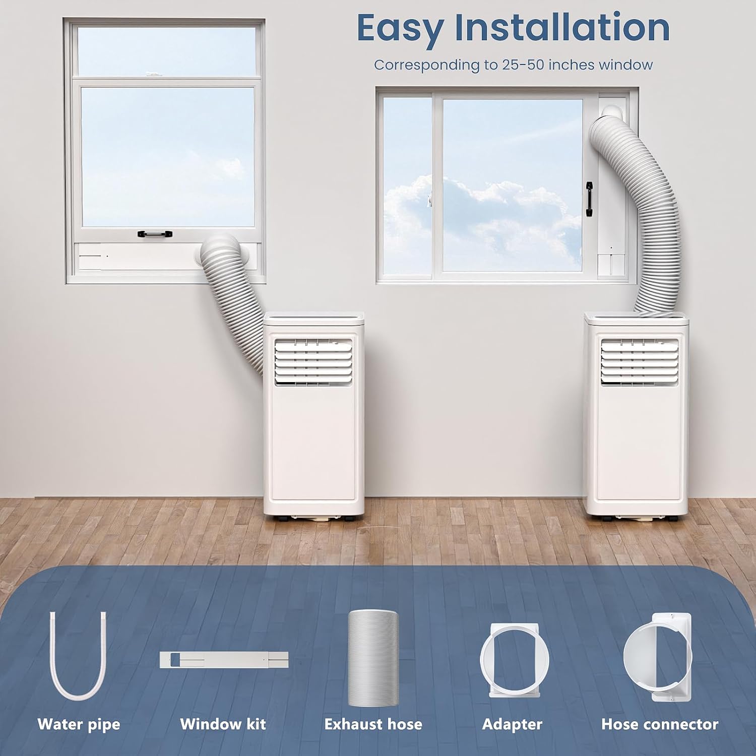 ZAFRO Portable Air Conditioners, 8000 BTU, 3 in 1 Portable AC Unit with Window Kits, Fan & Dehumidifier Modes, Cools up to 350 Sq.Ft, LED Display/Remote Control, 24H Timer for Living Room, Bedroom