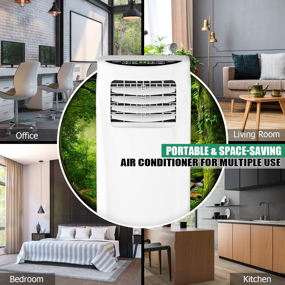 HOMGX 3-in-1 Portable Air Conditioner, 8,000 BTU Powerful Air Cooler w/Fan, Dehumidifier & Sleep Mode, 2 Wind Speeds, 24H Timer, Remote Control & LED Display, Cool Rooms up to 230+ sq. Ft