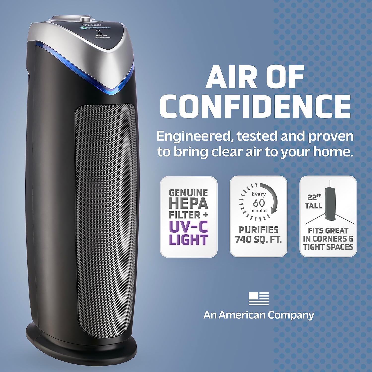 Germ Guardian AC4825 Air Purifier Bundle with FLT4825 True HEPA Replacement Filter, Quietly Filters Allergies, Pollen, Smoke, Dust, Pet Dander, Mold,Odors, UV Light Sanitizer Eliminates Germs, 22 in.