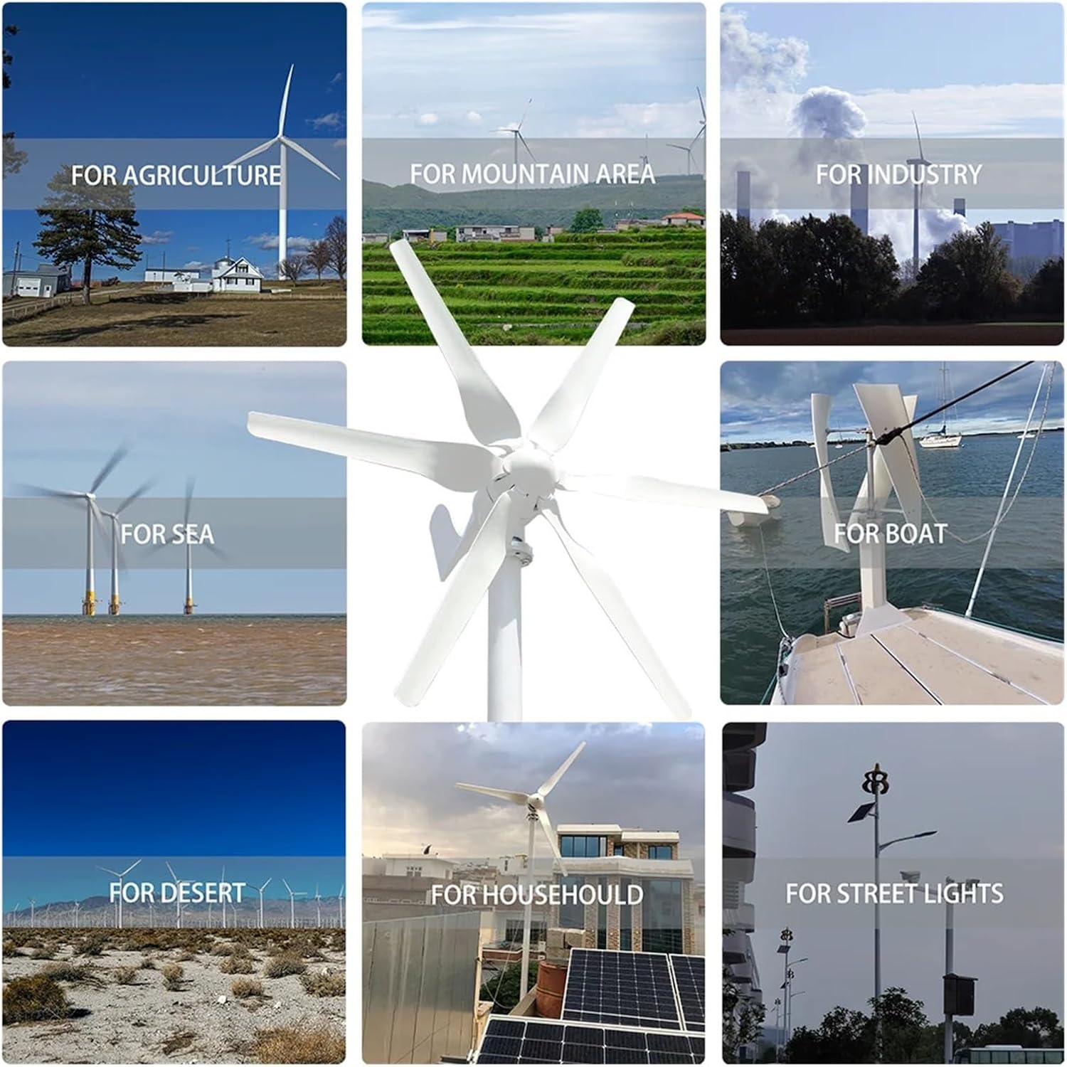 2000W Windmill 12V 24V 48V 6 Blades Wind Turbine Generator with MPPT Controller Low Start Wind Speed Home Appliance Industrial Energy(with Hybrid Charger,24V)