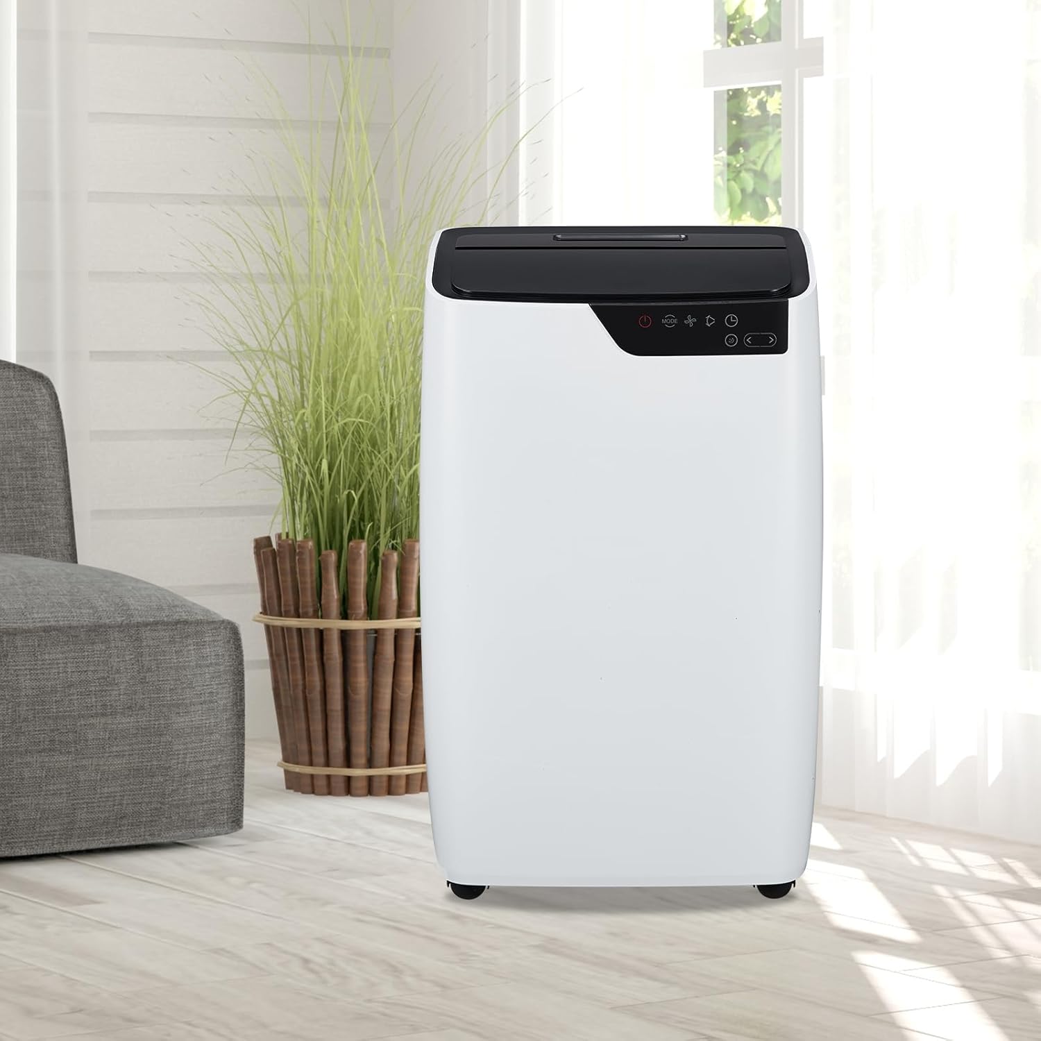 12000 BTU Portable Air Conditioner, Cools Rooms Up to 550 Sq.Ft, 3-in-1 Function with Cooling, 3 Fan Speeds & Remote Control, 24h Timer for Customized Use, Ultra-Quiet Operation, Sleek White and Black