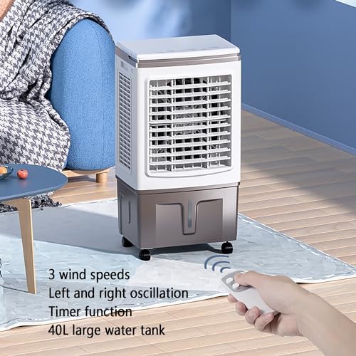 Evaporative Air Cooler, Swamp Cooler & Humidifier with 3 Speeds, 2 Ice Boxes, 7.5h Timer, Portable Air Conditioners for Bedroom, Living Room, Office